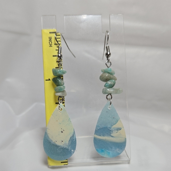 Erins Lovely Creations Jewelry - Blue and Cream Teardrop Earrings With Amazonite Stones